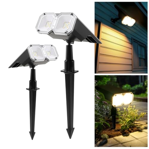 da LIGHT Solar Gartenleuchte LED Außen, Dimmbar Solarstrahler mit Warmweiß Kaltweiß, IP65 Wasserdicht, Solarleuchte mit Erdspieß und Wandhalterung, 2er Pack Solar Licht für Garten Terrasse Weg von da LIGHT