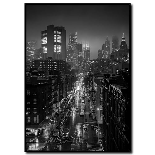 Bild New York China Town mit Rahmen 50 x 70 cm (AUFHÄNGFERTIG) - Chinatown ist das traditionelle chinesische Viertel - Gerahmtes Wandbild - Bilder Set - schwarzweiß schwarzweiss schwarz weiss weiß von daazoo
