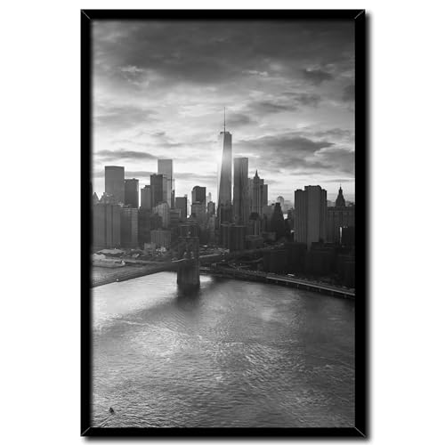 Bild New York One World Trade Center mit Rahmen 20 x 30 cm (AUFHÄNGFERTIG) - Das 1WTC ist das höchste Gebäude der USA - Gerahmtes Wandbild - Bilder Set - schwarzweiß schwarzweiss schwarz weiss weiß von daazoo