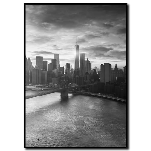Bild New York One World Trade Center mit Rahmen 50 x 70 cm (AUFHÄNGFERTIG) - Das 1WTC ist das höchste Gebäude der USA - Gerahmtes Wandbild - Bilder Set - schwarzweiß schwarzweiss schwarz weiss weiß von daazoo