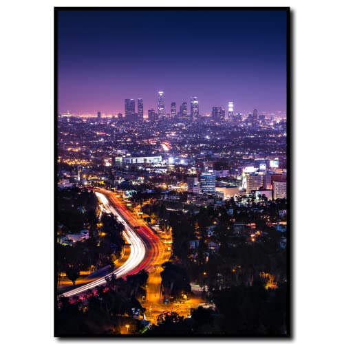 daazoo Wandbild Los Angeles Skyline | 50 x 70 cm Hochformat | Bild mit Rahmen schwarz | groß XXL City | Wohnzimmer Schlafzimmer Büro Flur von daazoo