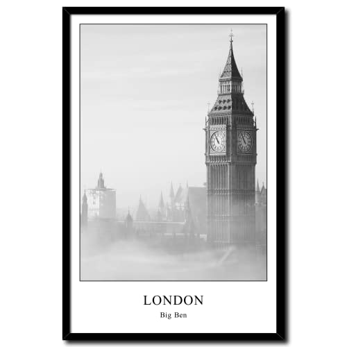 Gerahmtes Bild Big Ben | Wandbild Rahmenbild | Das klingende Wahrzeichen Londons Elizabeth Tower | Bild schwarz weiß mit Rahmen schwarzweiss | 20 x 30 cm von daazoo