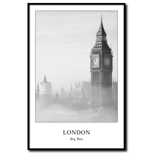 Gerahmtes Bild Big Ben | Wandbild Rahmenbild | Das klingende Wahrzeichen Londons Elizabeth Tower | Bild schwarzweiss schwarz weiß mit Rahmen | 40 x 60 cm von daazoo