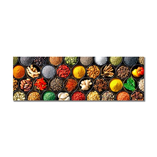 Leinwandbild Spices | Bild auf Leinwand mit Gewürzen | Querformat | Motiv mit Paprika Curry Knoblauch Salz Zimt Pfeffer Mandel | Wanddeko Home Kunstdruck | Küche Esszimmer Wohnzimmer | 30 x 90 cm von daazoo