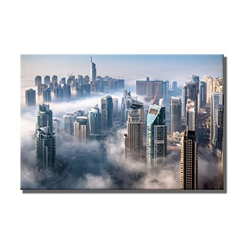 Leinwandbild Dubai Panorama Aussicht | 120 x 80 cm Querformat | Bild Leinwand Wandbild | Skyline Wolken Ausblick Dächer Metropole | Home Deko | modern Hingucker | Wohnzimmer Schlafzimmer XXL groß neu von daazoo