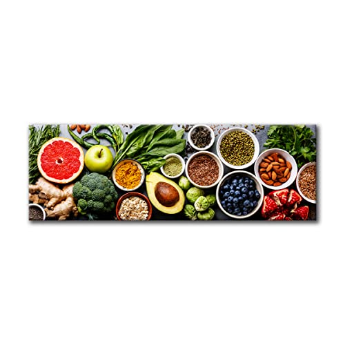 Leinwandbild Fresh Fruits & Vegetables 50 x 150 cm - Der Lifestyle Panorama Hingucker für Ihr Esszimmer und Küche | Bild auf Leinwand Wandbild Küchenbild | Obst Gemüse Früchte Gewürze | Deko Home XXL von daazoo