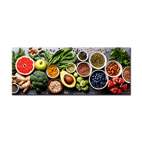 Leinwandbild Fresh Fruits & Vegetables 60 x 150 cm - Der Lifestyle Panorama Hingucker für Ihr Esszimmer und Küche | Bild auf Leinwand Wandbild Küchenbild | Obst Gemüse Früchte Gewürze | Deko Home XXL von daazoo