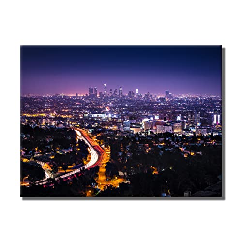 Leinwandbild Los Angeles | 80x60 cm Querformat | Bild auf Leinwand Wandbild | USA Kalifornien Hollywood Aussicht Skyline Lichter | Deko Home | modern stilvoll | Wohnzimmer Schlafzimmer Büro XXL groß von daazoo