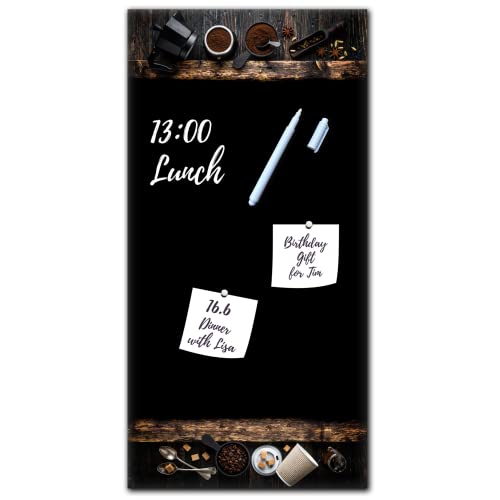 Memoboard Black Coffee L 30 x 60 cm | Magnettafel aus Glas zum beschriften hochkant | Optimal geeignet für Küche und Esszimmer als funktionaler Eyecatcher | Kaffee Holz Löffel Zucker schwarz von daazoo