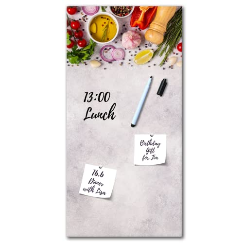 Memoboard Bright Kitchen 30 x 60 cm | Magnettafel aus Glas zum beschriften hochkant | Optimal geeignet für Küche & Esszimmer als funktionaler Eyecatcher in Betonoptik | Kräuter Gewürze von daazoo