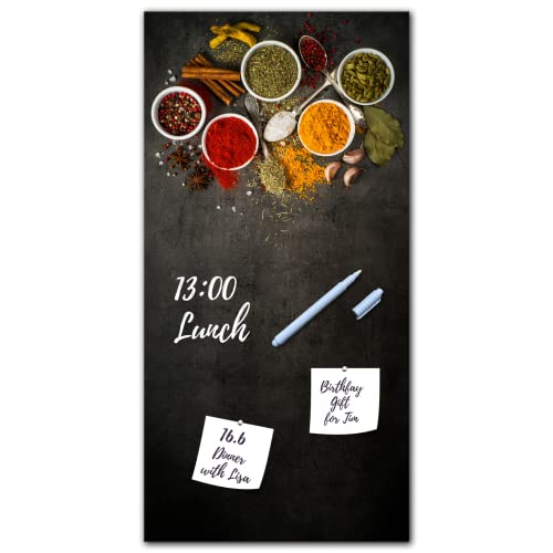 Memoboard Spice Bowls L 30 x 60 cm | Magnettafel aus Glas zum beschriften hochkant | Optimal geeignet für Küche Esszimmer & Eingangsbereich als funktionaler Eyecatcher | Gewürze Löffel Bowls | bunt von daazoo