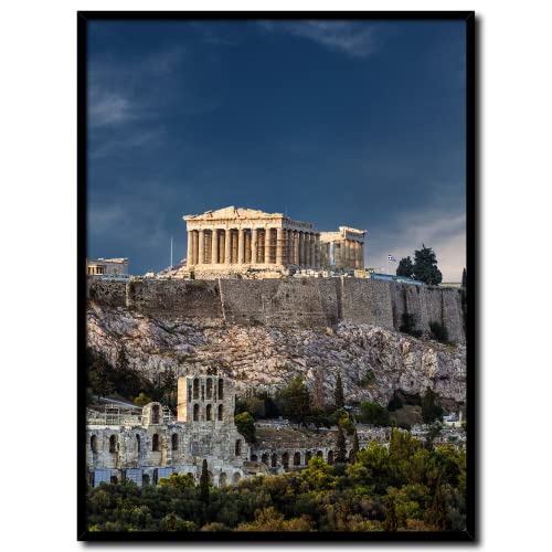 Rahmenbild Akropolis | Wandbild mit Rahmen schwarz | Bild Griechenland | Die Akropolis ist eine antike Zitadelle, die auf einem Hügel in der Stadt Athen liegt | Wohnzimmer Schlafzimmer | 30 x 40 cm von daazoo