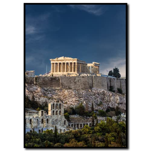 Rahmenbild Akropolis | Wandbild mit Rahmen schwarz | Bild Griechenland | Die Akropolis ist eine antike Zitadelle, die auf einem Hügel in der Stadt Athen liegt | Wohnzimmer Schlafzimmer | 50 x 70 cm von daazoo