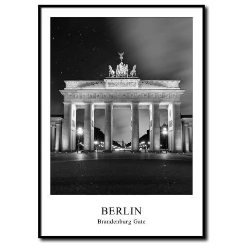 daazoo Gerahmtes Bild Brandenburger Tor | Wandbild Rahmenbild | Das Brandenburger Tor ist das Wahrzeichen Berlins | Bild schwarzweiss schwarz weiß mit Rahmen | 50 x 70 cm von daazoo