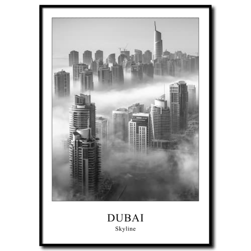 daazoo Wandbilder in Schwarz-Weiß Dubai Clouds | Bild mit Rahmen Poster gerahmt vintage | Wohnzimmer Schlafzimmer Home Office Büro | Skyline City | 50 x 70 cm von daazoo