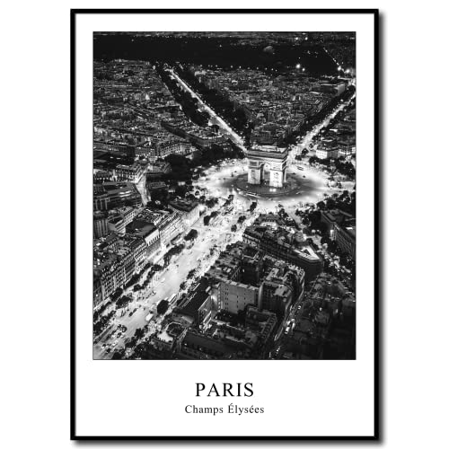 daazoo Rahmenbild Avenue des Champs-Élysées | Wandbild mit Rahmen Hochformat | Bild Poster Stadt | Arc de Triomphe Triumphbogen bei Nacht | Geschenkidee | Wohnzimmer Büro | schwarz weiß | 50 x 70 cm von daazoo