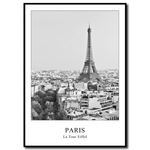 daazoo Rahmenbild Paris La Tour Eiffel | Wandbild mit Rahmen schwarz Hochformat | Bild Poster Stadt | Herbst Eiffelturm hell | Geschenkidee | Wohnzimmer Büro | schwarz weiß | 50 x 70 cm von daazoo