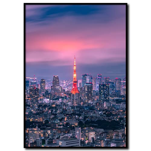 Wandbild Tokyo by Night I Tokio bei Nacht Skyline Japan Asien Tokyo Tower japanese City I Wohnzimmer Schlafzimmer I Bild mit Rahmen 50 x 70 cm von daazoo
