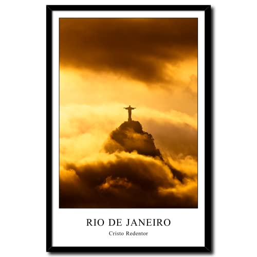 Wandbild Cristo Redentor | 20 x 30 cm Hochformat | Bild mit Rahmen schwarz | Gerahmtes Poster mit Schriftzug | Wohnzimmer Schlafzimmer Büro Küche Flur Office | Rio den Janeiro Brasilien Jesus Christus von daazoo