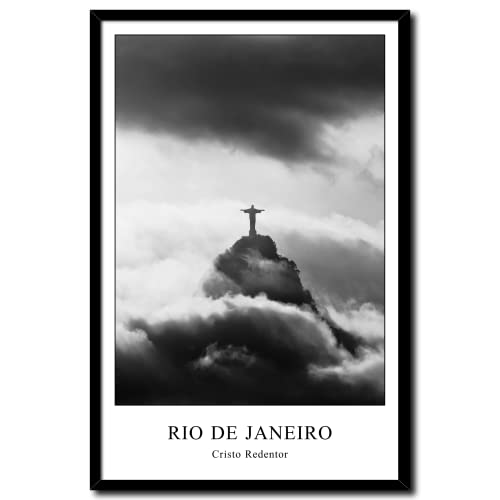 Wandbild Cristo Redentor Brasilien | gerahmtes Bild Rahmenbild | Rio de Janeiro Berg Christusstatue Religion Statue Figur | Bild schwarzweiss schwarz weiß mit Rahmen | 20 x 30 cm von daazoo