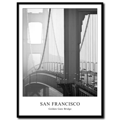 Wandbild Golden Gate Bridge 1 | Die Golden Gate Bridge ist eine Hängebrücke am Eingang zur Bucht von San Francisco über das Golden Gate in Kalifornien | Bild schwarzweiss schwarz weiß | 30 x 40 cm von daazoo