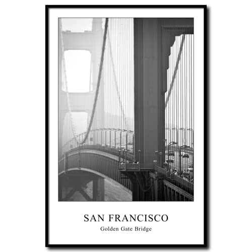 Wandbild Golden Gate Bridge 1 | Die Golden Gate Bridge ist eine Hängebrücke am Eingang zur Bucht von San Francisco über das Golden Gate in Kalifornien | Bild schwarzweiss schwarz weiß | 40 x 60 cm von daazoo