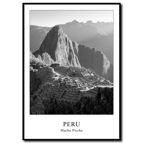 Wandbild Machu Picchu Peru | gerahmtes Bild Rahmenbild | Ruine Berge Panorama Anden Inka Inkastadt | Bild schwarzweiss schwarz weiß mit Rahmen | 50 x 70 cm von daazoo