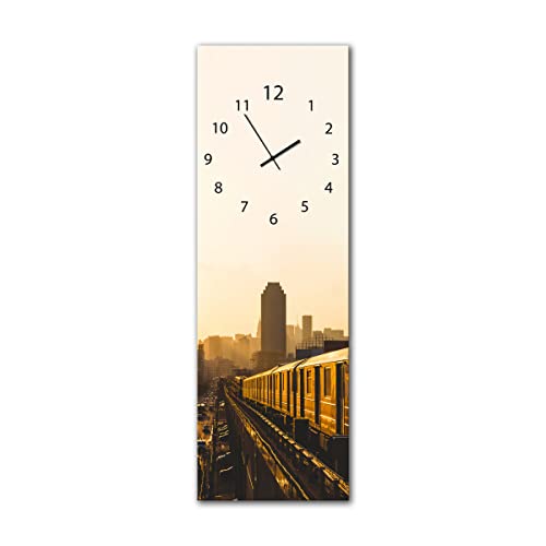 Wanduhr Golden Manhattan 20 x 60 cm | lautlose Uhr aus Glas Made in EU - Glasuhr inklusive Wandaufhängung - Wanduhr ohne Tickgeräusche mit Metallzeiger | Wohnzimmer Schlafzimmer | New York City von daazoo