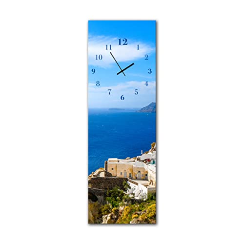 daazoo Wanduhr Greece 20 x 60 cm | lautlose Uhr aus Glas Made in EU - Glasuhr inklusive Wandaufhängung - Wanduhr ohne Tickgeräusche mit Metallzeiger | Wohnzimmer Schlafzimmer | Griechenland Santorini von daazoo