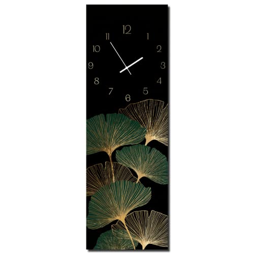 Wanduhr Green Ginkgo 20 x 60 cm - lautlose Uhr aus Glas Made in EU - Glasuhr inklusive Wandaufhängung - Wanduhr ohne Tickgeräusche mit Metallzeiger analog | Für Wohnzimmer & Schlafzimmer - Heim Deko von daazoo