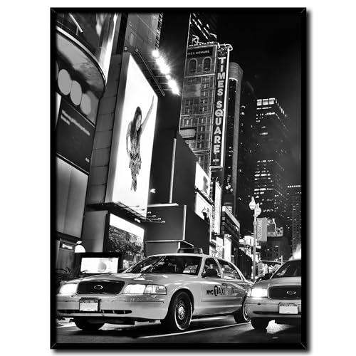 daazoo Bild New York Times Square mit Rahmen 30 x 40 cm (AUFHÄNGFERTIG) - Der meistbesuchte Platz in Manhattan - Gerahmtes Wandbild - Bilder Set - schwarzweiß schwarzweiss schwarz weiss weiß von daazoo