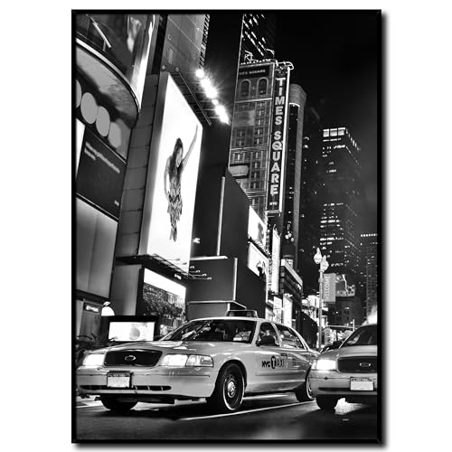 daazoo Bild New York Times Square mit Rahmen 50 x 70 cm (AUFHÄNGFERTIG) - Der meistbesuchte Platz in Manhattan - Gerahmtes Wandbild - Bilder Set - schwarzweiß schwarzweiss schwarz weiss weiß von daazoo