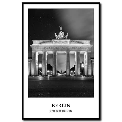daazoo Gerahmtes Bild Brandenburger Tor | Wandbild Rahmenbild | Das Brandenburger Tor ist das Wahrzeichen Berlins | Bild schwarzweiss schwarz weiß mit Rahmen | 40 x 60 cm von daazoo