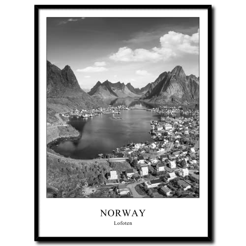 daazoo Gerahmtes Bild Lofoten 1 | Wandbild Rahmenbild | Norwegen Natur Insel Meer Berge | Bild schwarzweiss schwarz weiß mit Rahmen | 30 x 40 cm von daazoo