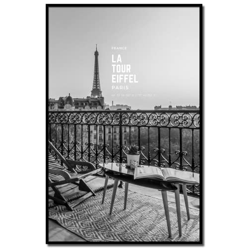 daazoo Gerahmtes Bild Paris Elegance | Wandbild Wohnzimmer Schlafzimmer mit Rahmen schwarz Hochformat | Frankreich Eiffelturm Geschenkidee | schwarz weiß | 40 x 60 cm von daazoo
