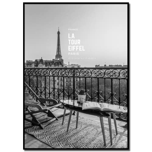 daazoo Gerahmtes Bild Paris Elegance | Wandbild Wohnzimmer Schlafzimmer mit Rahmen schwarz Hochformat | Frankreich Eiffelturm Geschenkidee | schwarz weiß | 50 x 70 cm von daazoo