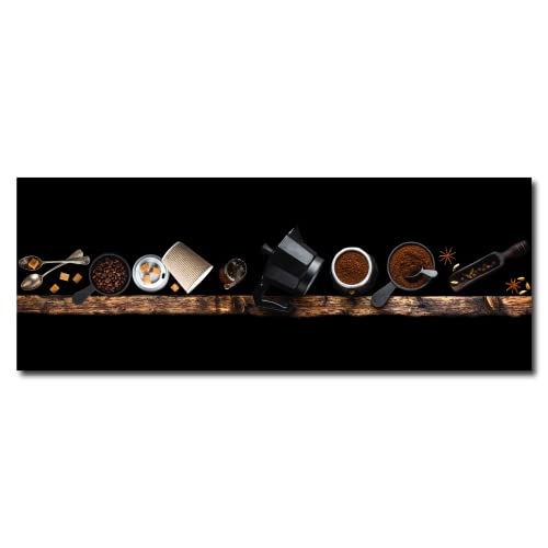 daazoo Glas Küchenbild Black Coffee 30 x 80 cm | Kaffee ist Liebe in Tassen ! Hochwertig verarbeitetes Glasbild, ein echter Hingucker in Ihrer Küche | Wandbild Kaffee Deko groß Querformat von daazoo