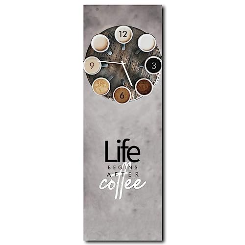 daazoo Glas Küchenuhr Life Begins After Coffee 20 x 60 cm (OHNE TICKGERÄUSCHE) – Glasuhr inklusive Wandaufhängung – Lautlose Uhr Made in EU für Küche & Esszimmer – einfache Montage von daazoo