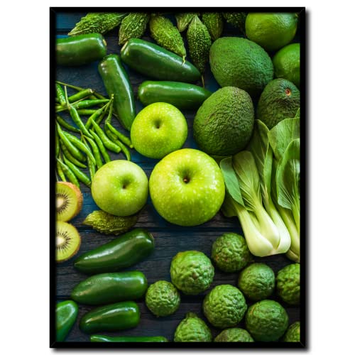 daazoo Küchenbilder Deko Motiv Green Fruits 30 x 40 cm (MIT RAHMEN) - Frische Motive und lebendige Farben für Ihre Küche - Einfache und schnelle Montage - Bild Grün Modern Küchenbild von daazoo
