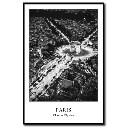 daazoo Rahmenbild Avenue des Champs-Élysées | Wandbild mit Rahmen Hochformat | Bild Poster Stadt | Arc de Triomphe Triumphbogen bei Nacht | Geschenkidee | Wohnzimmer Büro | schwarz weiß | 40 x 60 cm von daazoo