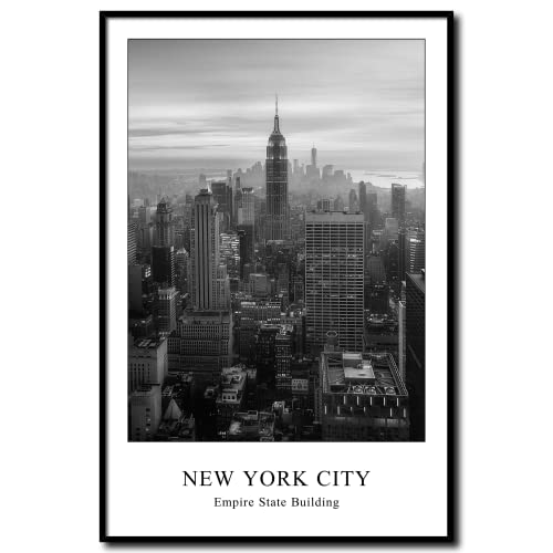 daazoo Rahmenbild Empire State Building | Wandbild mit Rahmen schwarz Hochformat | Bild New York City Skyline | Wohnzimmer Büro | schwarz weiss | 40 x 60 cm von daazoo