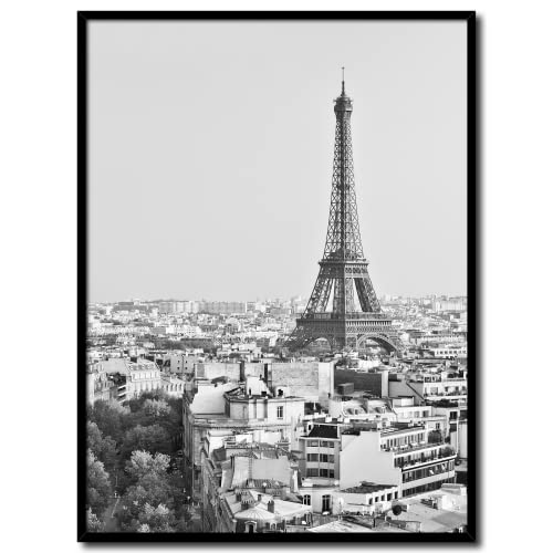 daazoo Rahmenbild Paris La Tour Eiffel | Wandbild mit Rahmen Hochformat | Bild Poster Stadt | Herbst Eiffelturm hell | Geschenk | Wohnzimmer Büro | schwarz weiß | 30 x 40 cm von daazoo