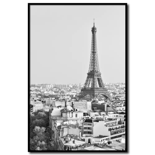 daazoo Rahmenbild Paris La Tour Eiffel | Wandbild mit Rahmen Hochformat | Bild Poster Stadt | Herbst Eiffelturm hell | Geschenk | Wohnzimmer Büro | schwarz weiß | 40 x 60 cm von daazoo