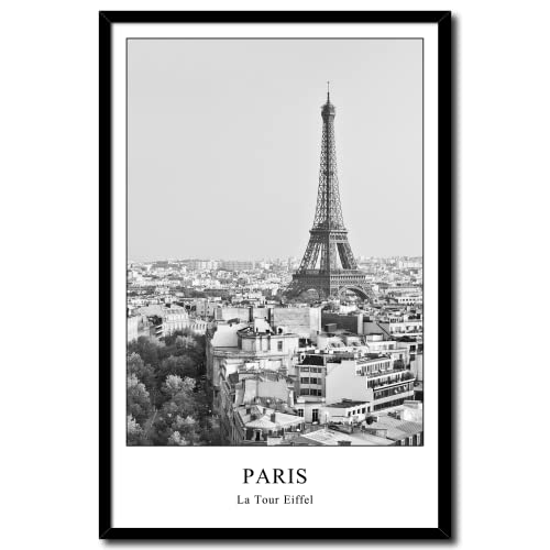 daazoo Rahmenbild Paris La Tour Eiffel | Wandbild mit Rahmen schwarz Hochformat | Bild Poster Stadt | Herbst Eiffelturm hell | Geschenkidee | Wohnzimmer Büro | schwarz weiß | 20 x 30 cm von daazoo