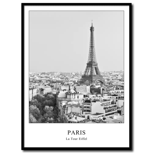 daazoo Rahmenbild Paris La Tour Eiffel | Wandbild mit Rahmen schwarz Hochformat | Bild Poster Stadt | Herbst Eiffelturm hell | Geschenkidee | Wohnzimmer Büro | schwarz weiß | 30 x 40 cm von daazoo