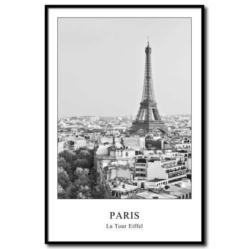 daazoo Rahmenbild Paris La Tour Eiffel | Wandbild mit Rahmen schwarz Hochformat | Bild Poster Stadt | Herbst Eiffelturm hell | Geschenkidee | Wohnzimmer Büro | schwarz weiß | 40 x 60 cm von daazoo