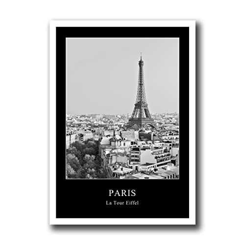 daazoo Rahmenbild Paris La Tour Eiffel | Wandbild mit Rahmen weiß Hochformat | Bild Motive Stadt | Herbst Eiffelturm Tag hell | Geschenkidee | Wohnzimmer Büro Home Deko | schwarzweiß | 50 x 70 cm von daazoo