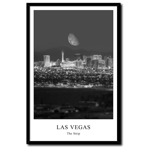 daazoo Wandbild Las Vegas | gerahmtes Bild Rahmenbild | USA The Strip bei Nacht Casino Las Vegas Boulevard Halbmond | Bild schwarzweiss schwarz weiß mit Rahmen | 20 x 30 cm von daazoo