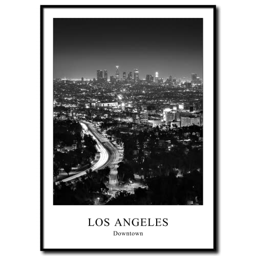 daazoo Wandbild Los Angeles Kalifornien | gerahmtes Bild Rahmenbild | LA Downtown Hollywood Skyline Westküste California | Bild schwarzweiss schwarz weiß mit Rahmen | 50 x 70 cm von daazoo