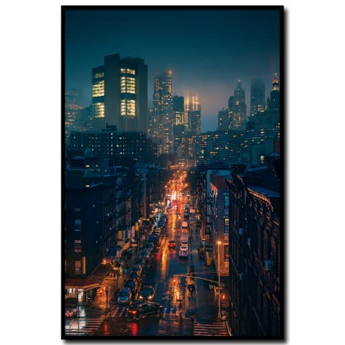 daazoo Wandbild New York China Town | 40 x 60 cm Hochformat | Bild mit Rahmen | Einrichtung Poster Nacht Lights City groß Chinatown | Wohnzimmer Schlafzimmer Flur von daazoo